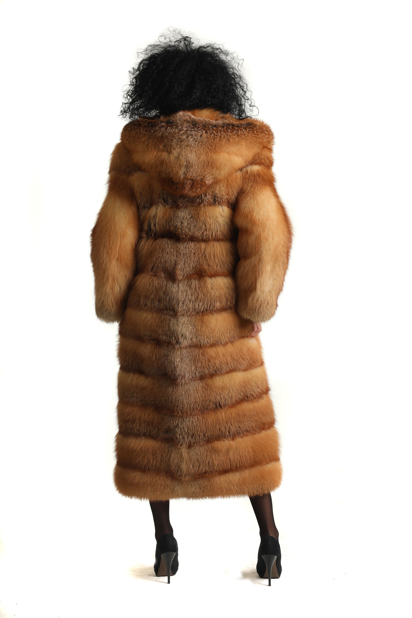 Fox Fur Coat 3/4 Length Hooded - Image 2